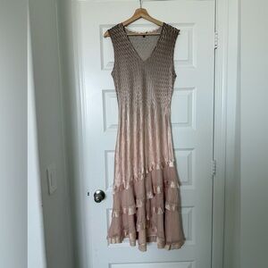 Komarov Charmeuse A-Line sleeveless ruffle midi dress size large